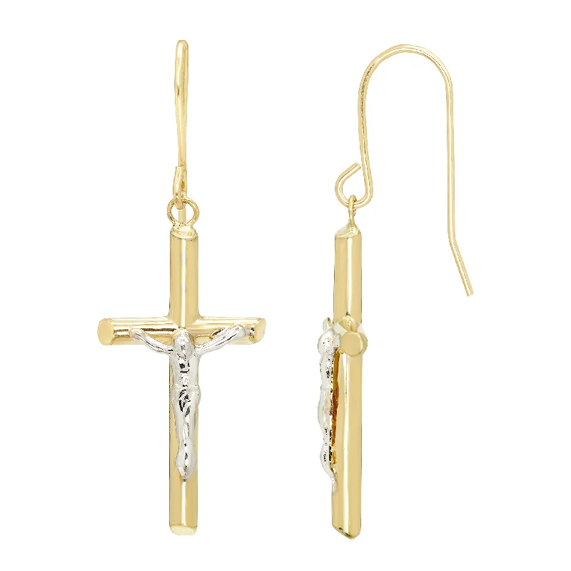 14k Gold Cross Drop Earrings