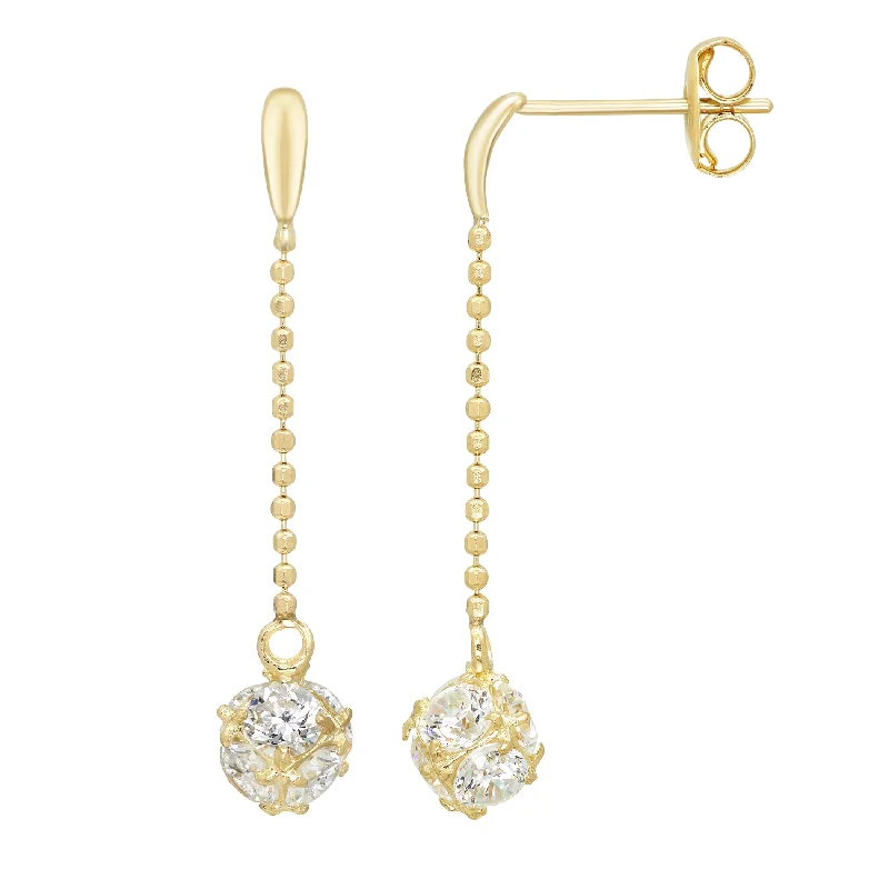 14k Gold Cubic Zirconia Linear Drop Earrings