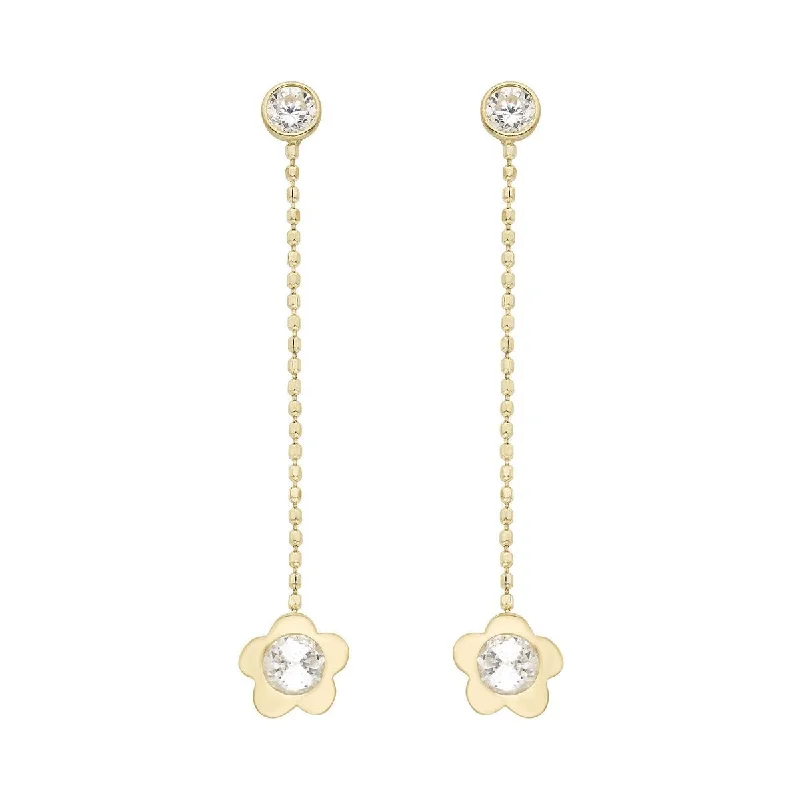 14k Gold Flower Linear Drop Earrings