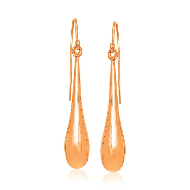 LOVCIA Luxury Classic 14k Rose Gold Elongated Teardrop Earrings with French Wire Backings