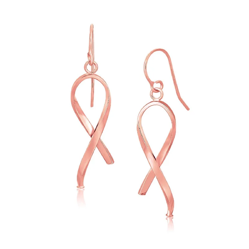 LOVCIA Luxury Classic 14K Rose Gold Ribbon Drop Earrings with French Wire Backing