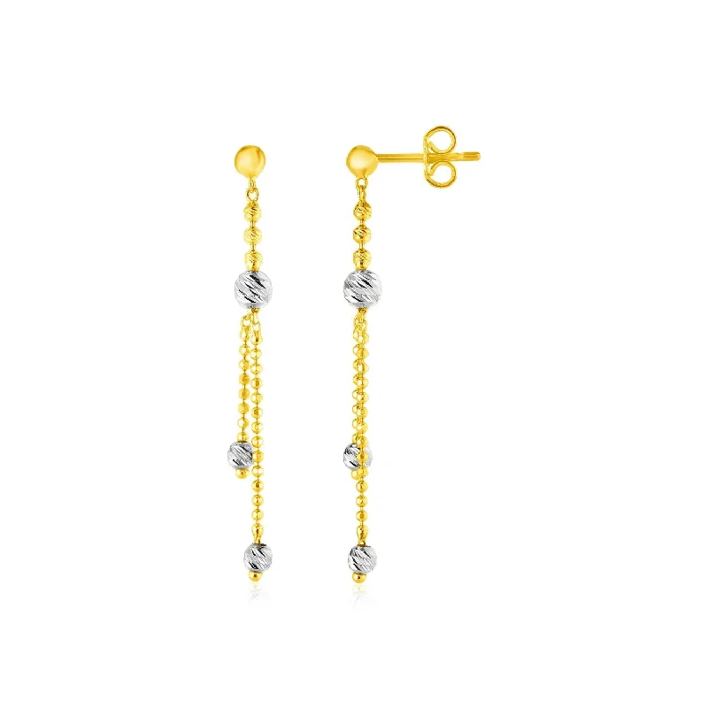 LOVCIA Luxury Dazzling 14k Two-Tone Gold Drop Earrings with Textured White Gold Beads