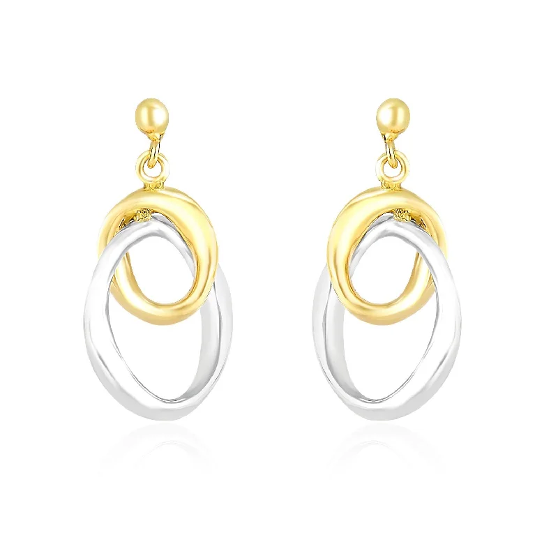 LOVCIA Luxury Elegant 14k Yellow and White Gold Intertwining Oval Drop Earrings