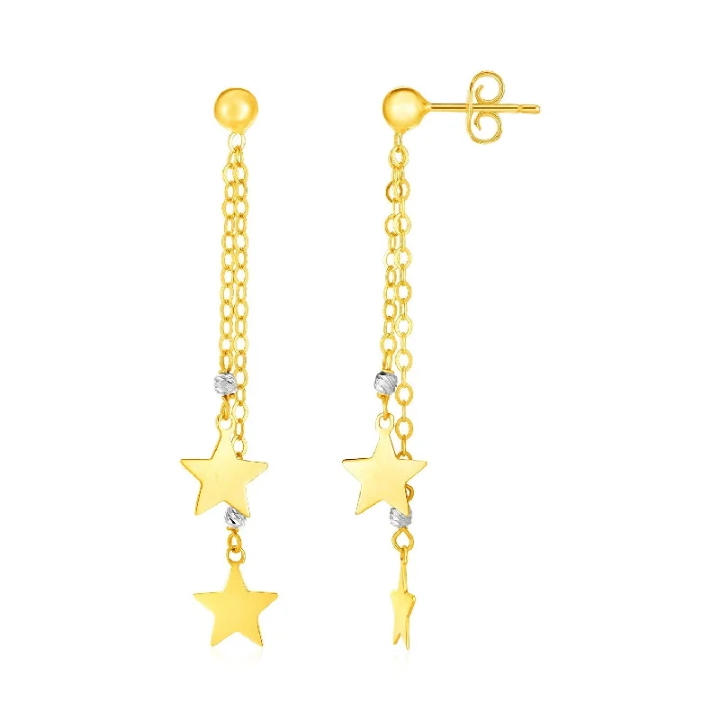 LOVCIA Luxury Two-Tone 14k Gold Star Drop Earrings with Pushback Clasps