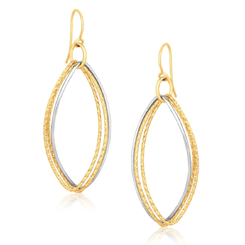 LOVCIA Luxury 14k Gold Textured Oval Drop Earrings with French Wire Backings