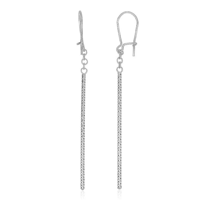 LOVCIA Luxury Classic 14K White Gold Diamond-Cut Bar Drop Earrings