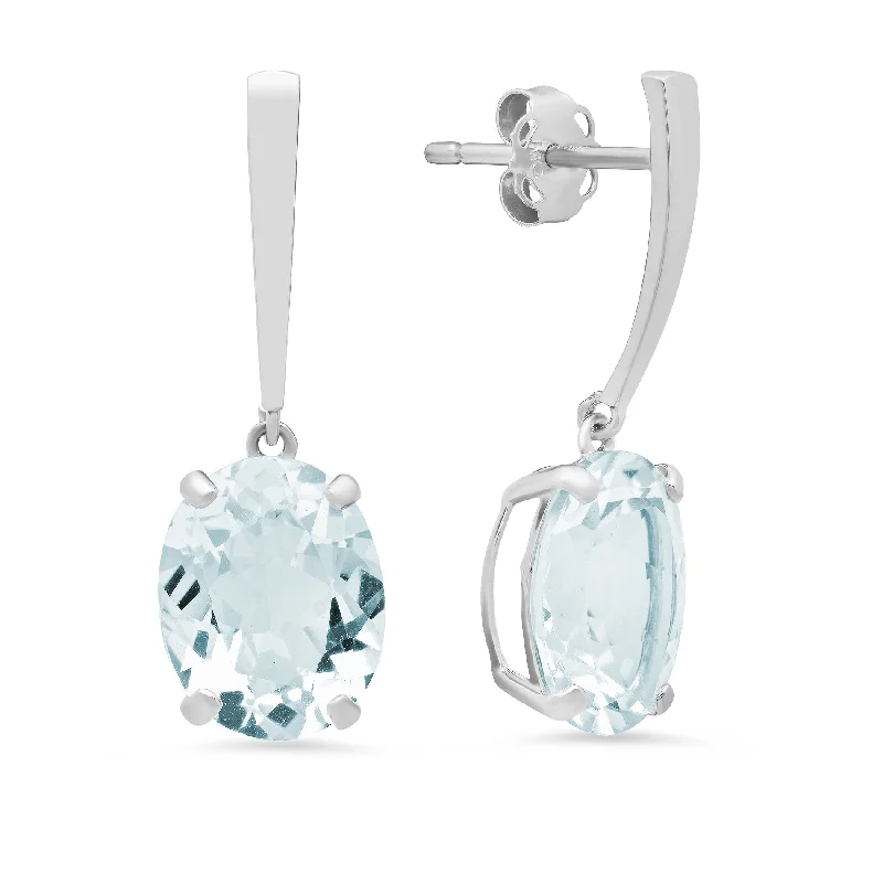 14k White Gold Solitaire Oval-Cut Gemstone Drop Earrings (10x8mm)