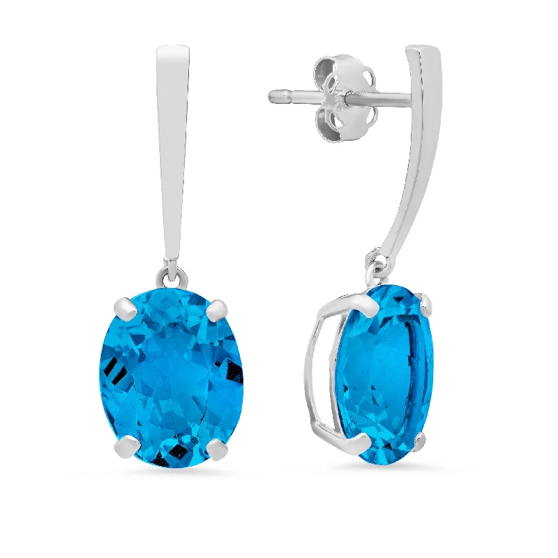 14k White Gold Solitaire Oval-Cut Gemstone Drop Earrings (10x8mm)