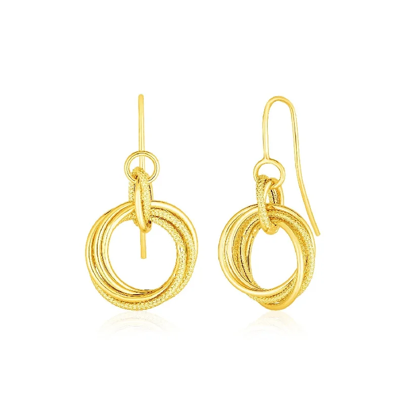 LOVCIA Luxury Elegant 14k Yellow Gold Interlocking Circle Drop Earrings