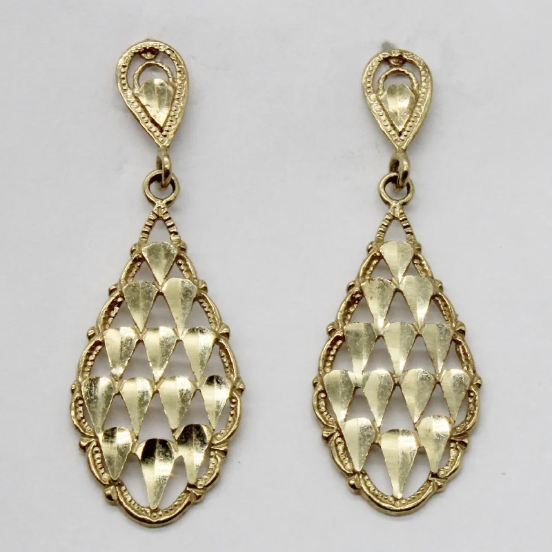 Yellow Gold Lattice Drop Earrings |