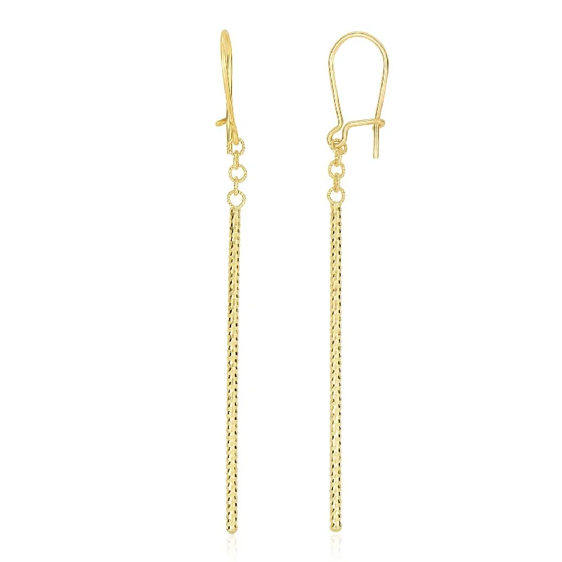 LOVCIA Luxury Radiant 14K Yellow Gold Diamond-Cut Long Drop Earrings