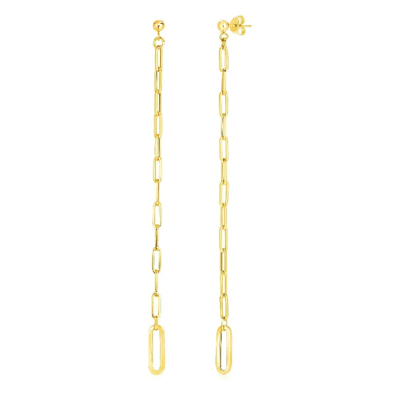 LOVCIA Luxury Dazzling 14k Yellow Gold Paperclip Chain Drop Earrings