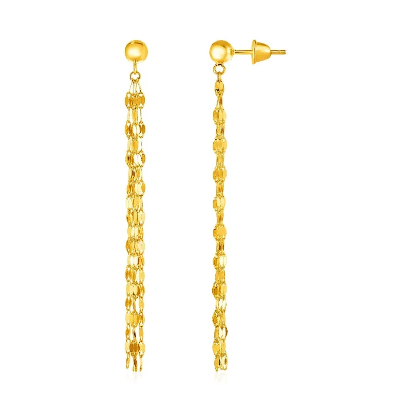 LOVCIA Luxury Dazzling 14k Yellow Gold Textured Chain Drop Earrings