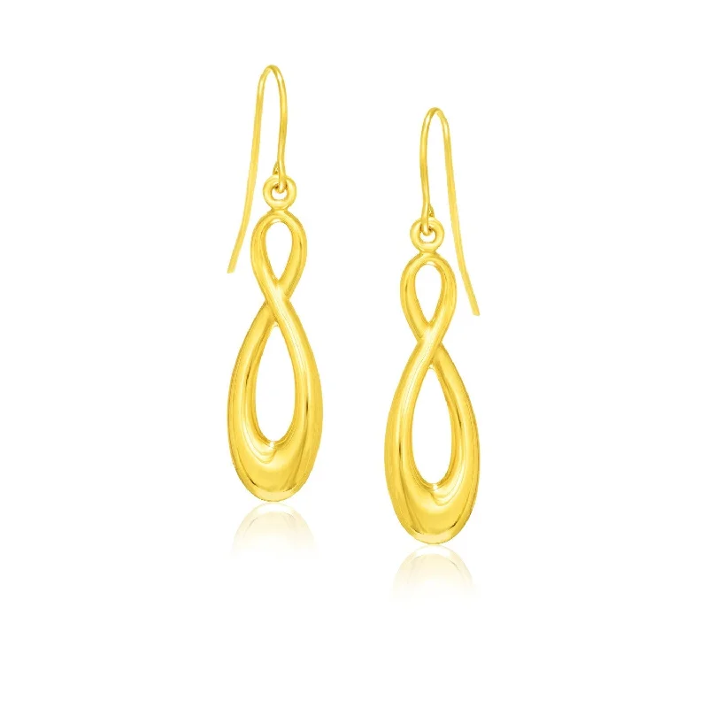 LOVCIA Luxury 14k Yellow Gold Infinity Drop Earrings with French Wire Closure