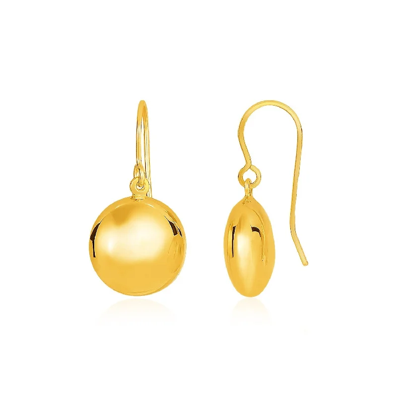 LOVCIA Luxury Glamorous 14k Yellow Gold Puffed Circle Drop Earrings