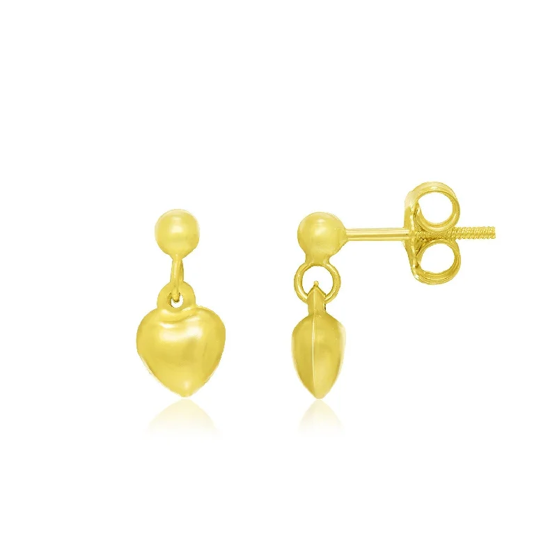 LOVCIA Luxury 14K Yellow Gold Children's Puffed Heart Drop Earrings