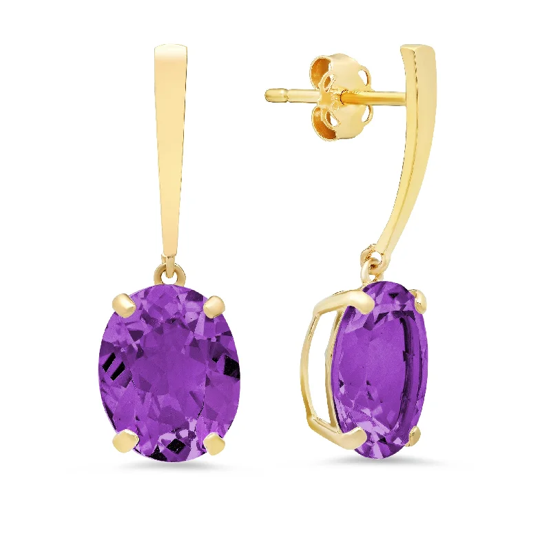 14k Yellow Gold Solitaire Oval-Cut Gemstone Drop Earrings (10x8mm)