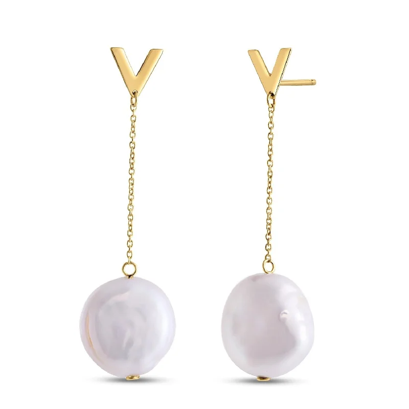 LOVCIA Luxury Elegant 14k Yellow Gold Pearl Drop Earrings by Tesoro