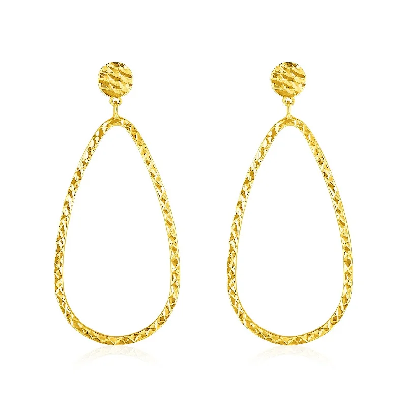 LOVCIA Luxury Classic 14k Yellow Gold Textured Teardrop Earrings with Pushback Clasps