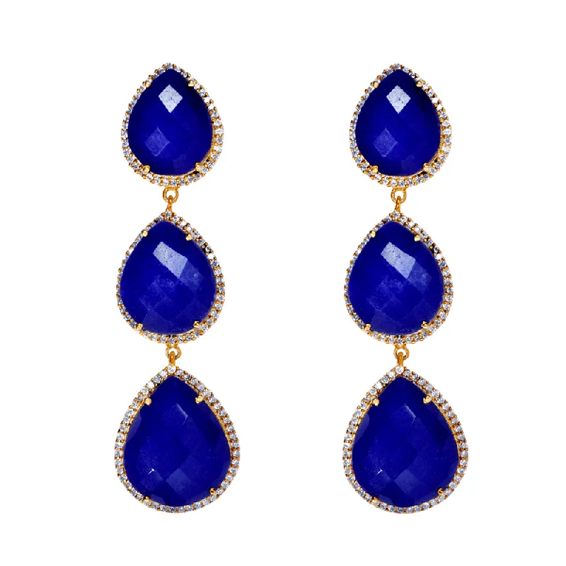 18k Gold Multi Sapphire Pear Embelished Drop Earrings