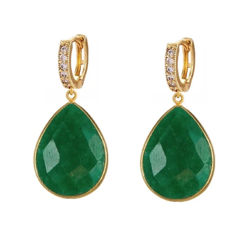 18k Gold Plated Cz & Green Tear Drop Earrings