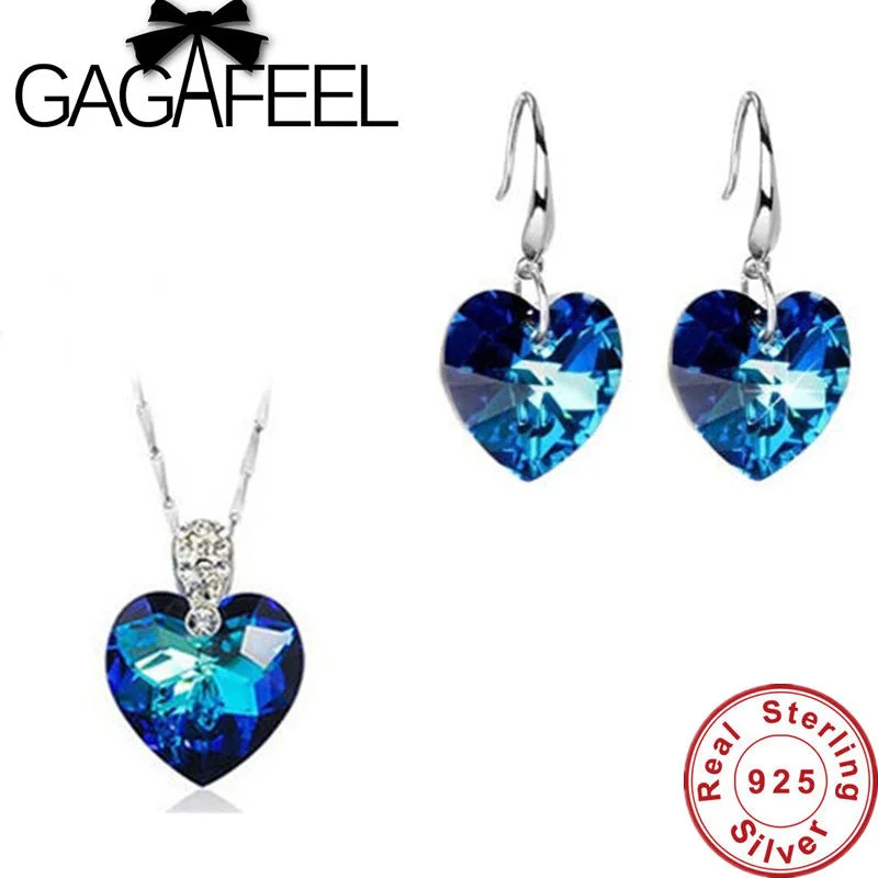 Brand New Romantic Heart of Ocean Blue Crystal pendant & drop earrings Pure