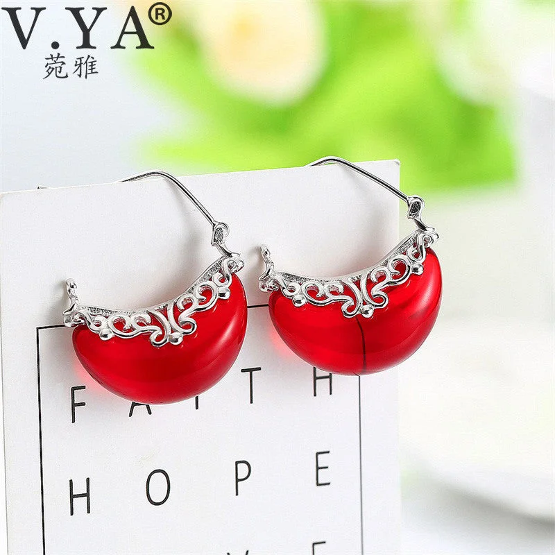 V.YA 925 Sterling Silver Drop Earrings for Women Moon Shape Earring