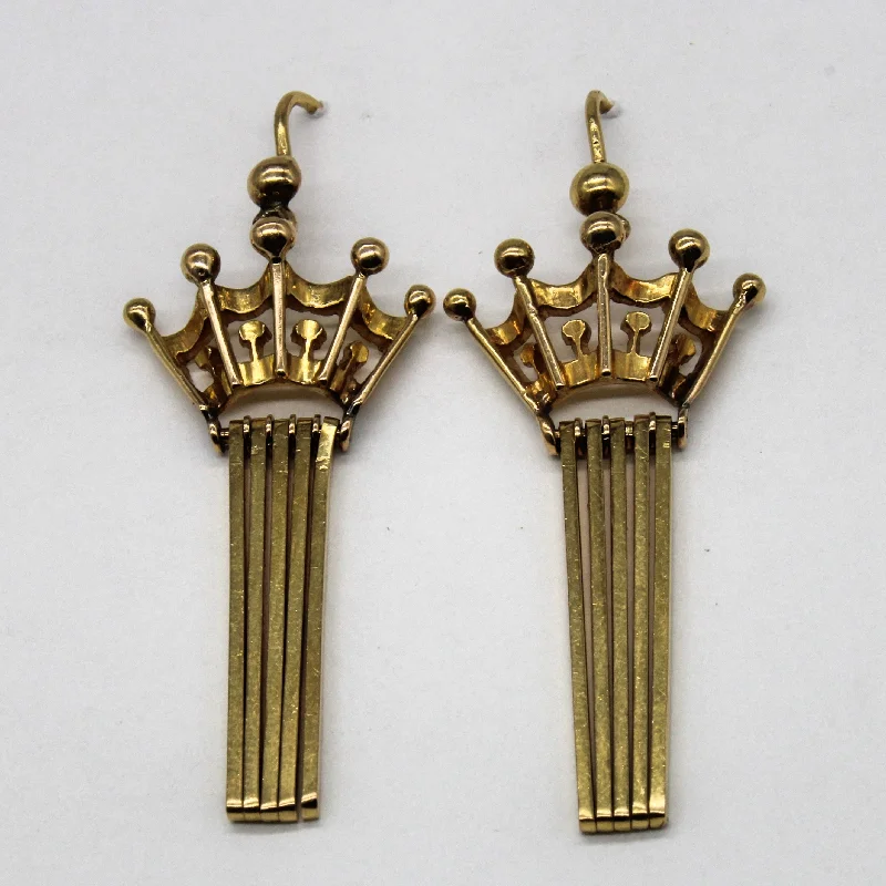 20k Yellow Gold Crown Drop Earrings |