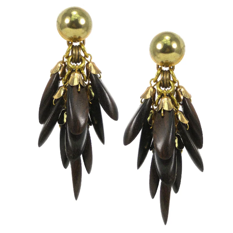 #793e Ebony Wood & Gold Tone Cascade Drop Earrings