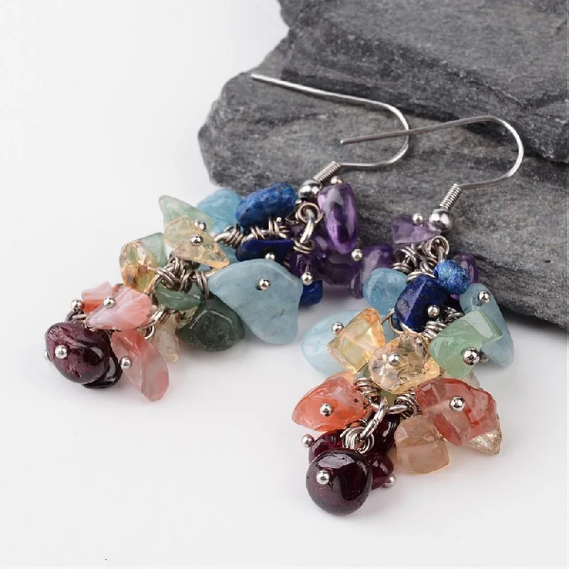 Adult's Chakra Cluster Gemstone Drop Earrings