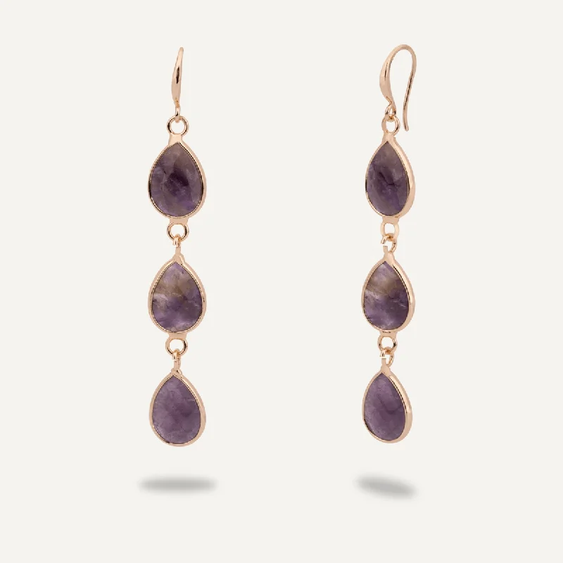 Amethyst Drop Earrings In Gold-Tone