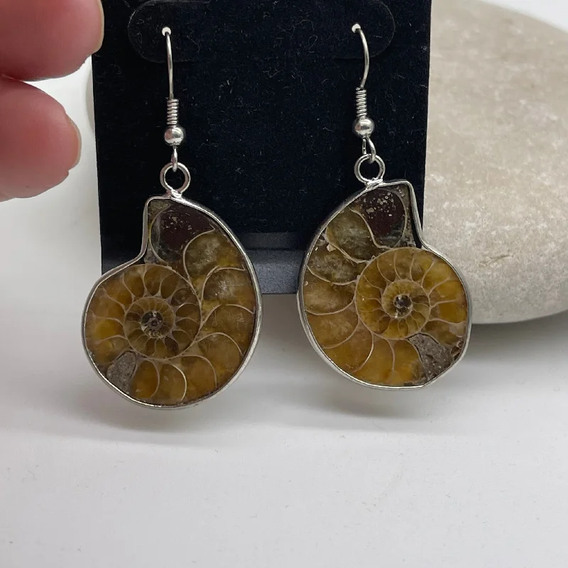 Silver Fossilised Drop Earrings