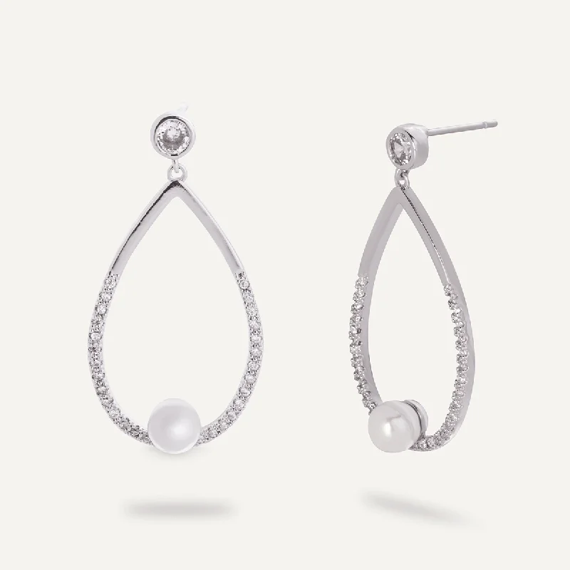 Audrey Pearl Swing Drop Earrings In Silver-Tone