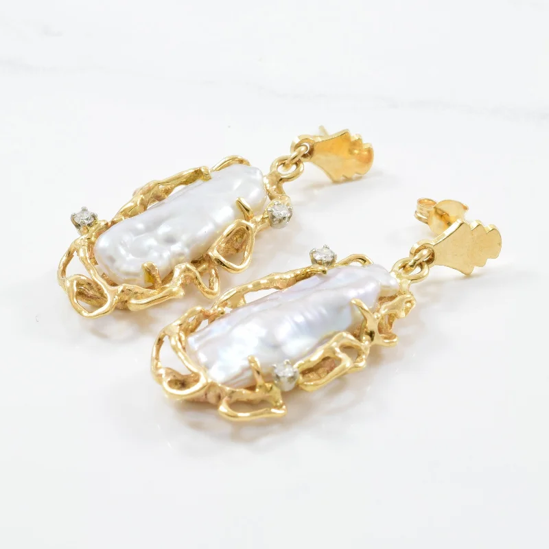 Baroque Pearl & Diamond Drop Earrings | 0.10ctw, 9.00ctw |