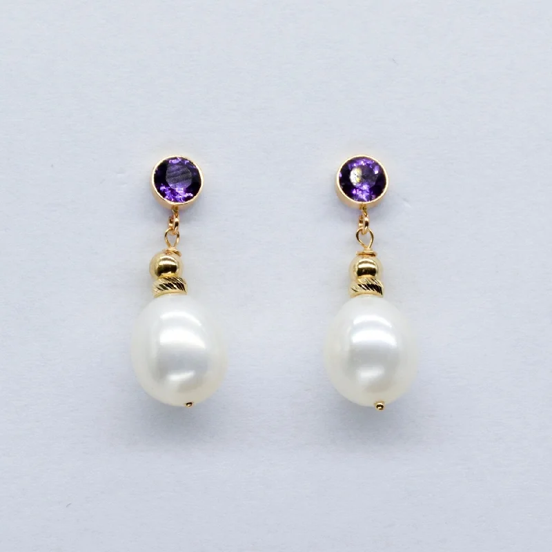 '100 Ways' Amethyst & Pearl Drop Earrings | 3.50ctw, 0.40ctw |