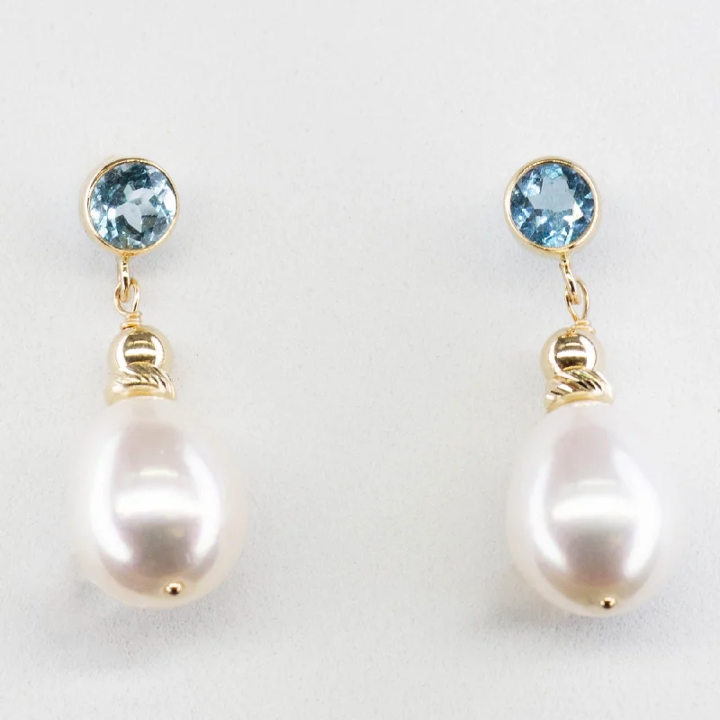 '100 Ways' Swiss Blue Topaz & Pearl Drop Earrings | 3.50ctw, 0.60ctw |