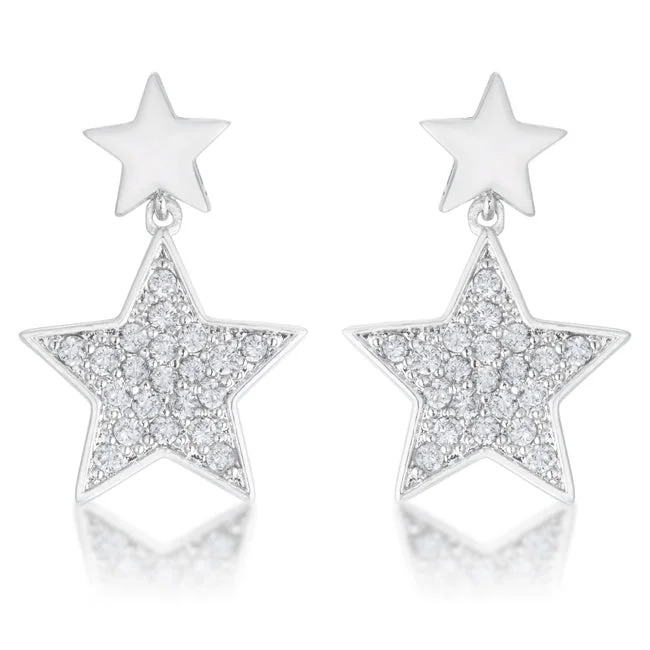 LOVCIA Bianca Rhodium Star Drop Earrings with 0.5ct CZ Stones