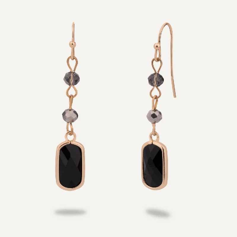 Black Crystal Drop Earrings In Gold-Tone