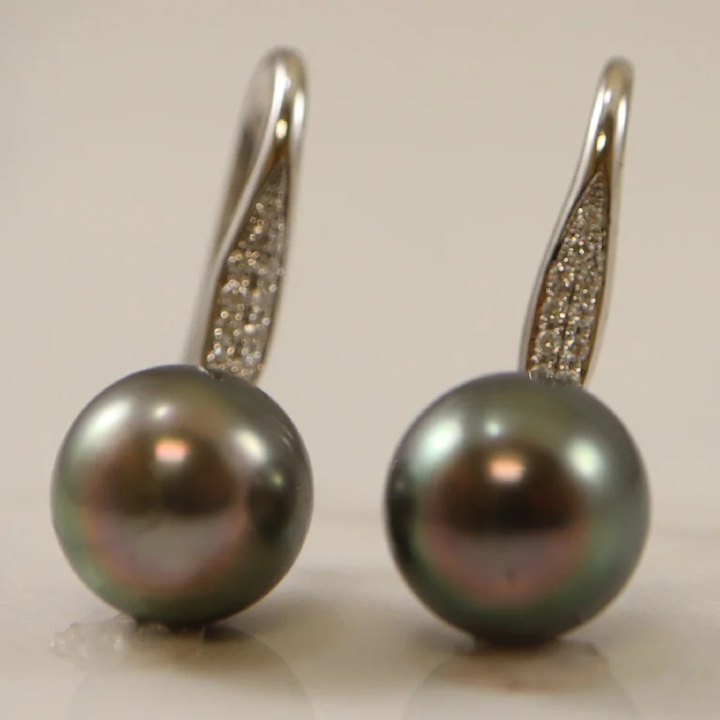 Black Pearl & Diamond Drop Earrings | 14.00ctw, 0.10ctw |