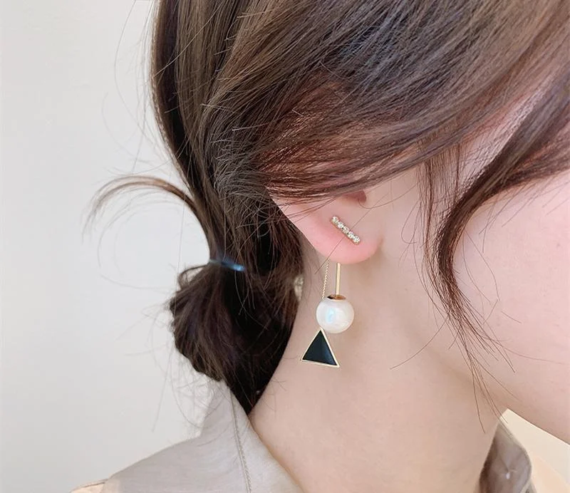 Black Triangle Drop Earrings