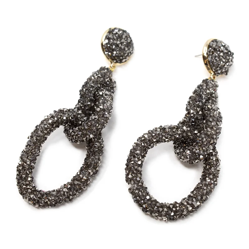 Black Crystal Link Drop Earrings