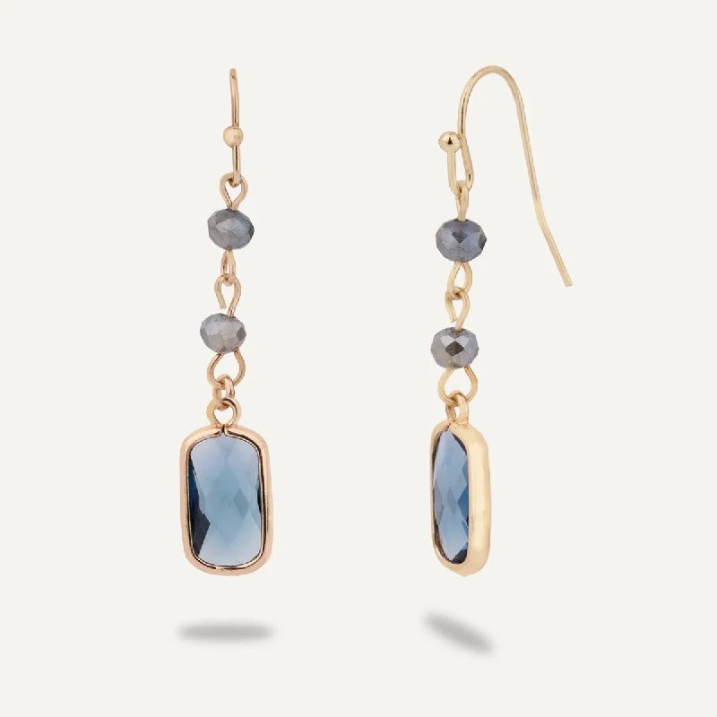 Blue Crystal Drop Earrings In Gold-Tone