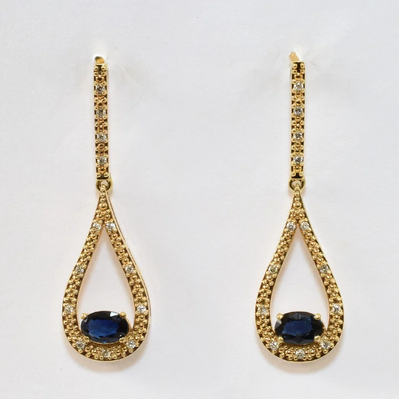 Blue Sapphire & Diamond Drop Earrings | 1.00ctw, 0.15ctw |