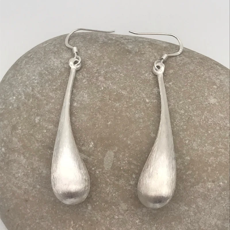 Sterling Silver Brushed Silver Drop Earrings