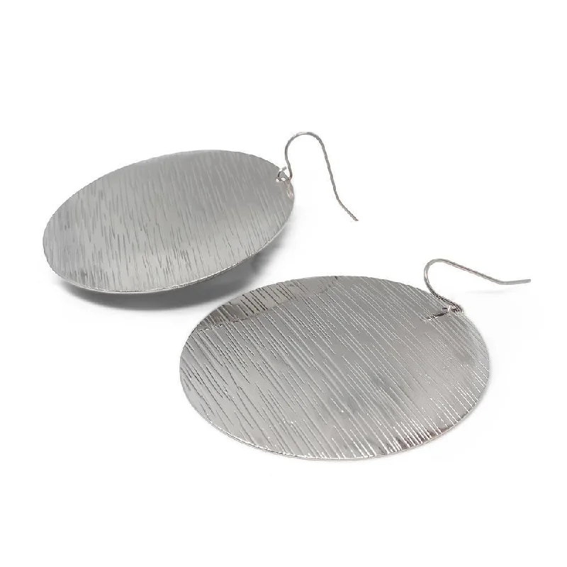 Brushed Disc Drop Earrings Rhodium Plated