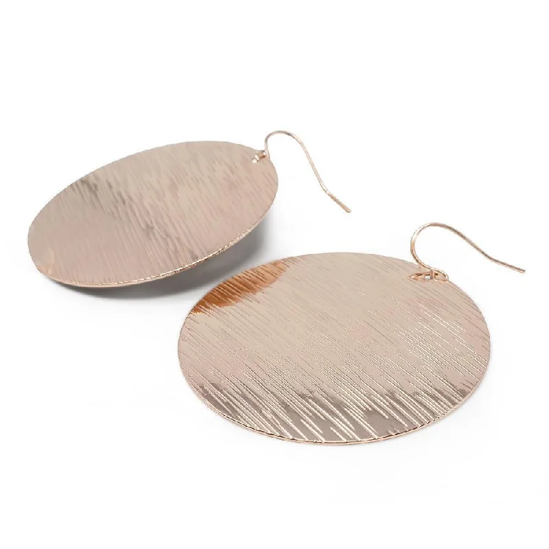 Brushed Disc Drop Earrings Rose Gold Plated