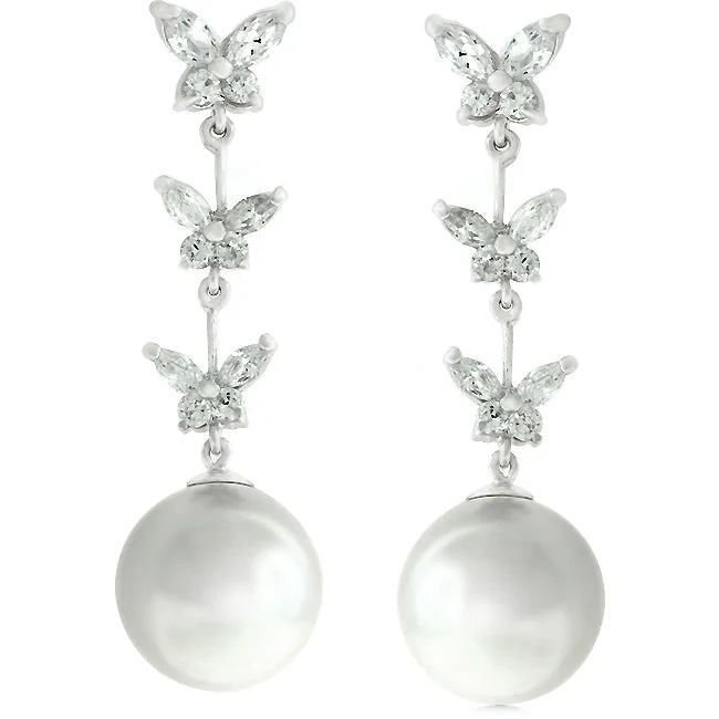 LOVCIA Elegant Butterfly Pearl Drop Earrings