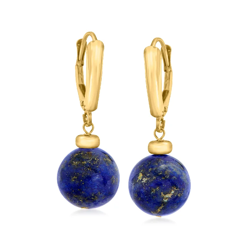 Canaria 10-11mm Lapis Bead Drop Earrings in 10kt Yellow Gold