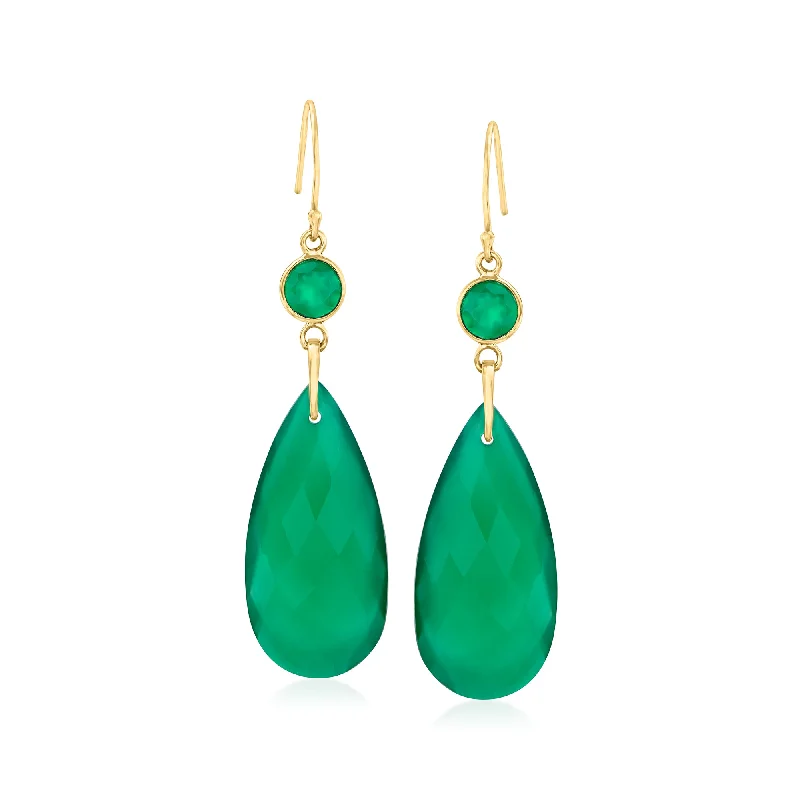 Canaria Green Chalcedony Teardrop Earrings in 10kt Yellow Gold