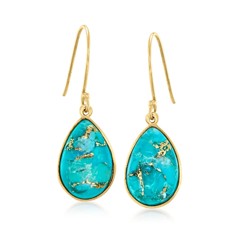 Canaria Turquoise Drop Earrings in 10kt Yellow Gold